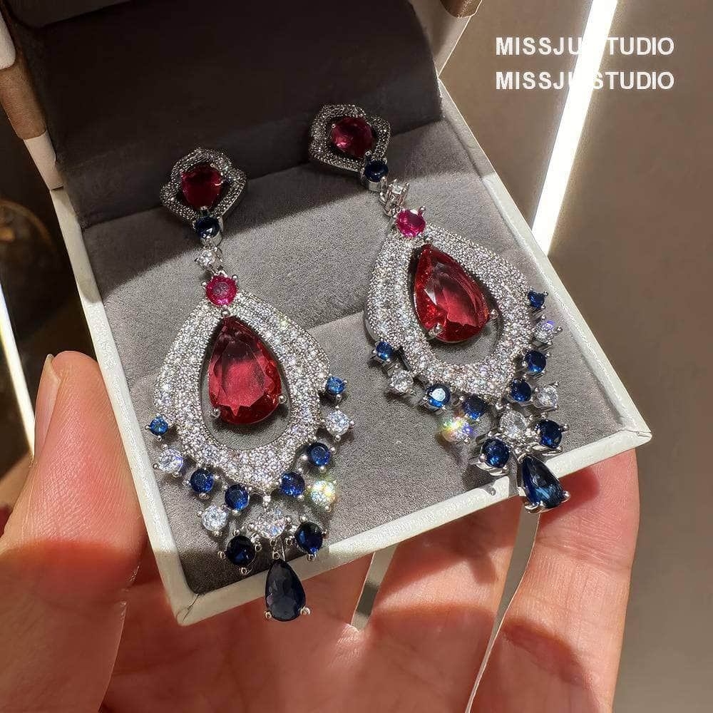 Luxury Teardrop Paved Crystal Dangle Statement Earrings Multicolor