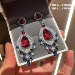 Luxury Teardrop Paved Crystal Dangle Statement Earrings Multicolor