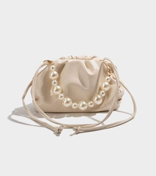 Luxury Women Pearl Shoulder Crossbody Bag Beige