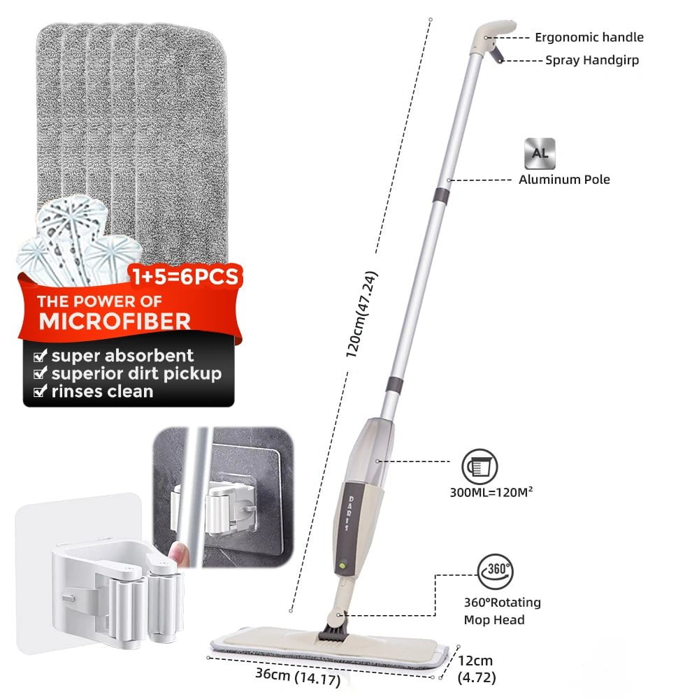 Magic Spray Mop Broom Set for Home Cleaning - Flat Mops with Reusable Microfiber Pads