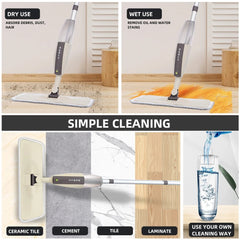 Magic Spray Mop Broom Set for Home Cleaning - Flat Mops with Reusable Microfiber Pads