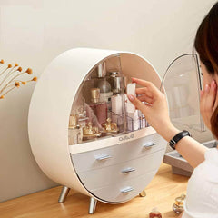 Makeup Organizer with Brush Holder - Portable, Waterproof, Dust-Free Cover, Lid, Dust-Proof Drawers for Lipstick