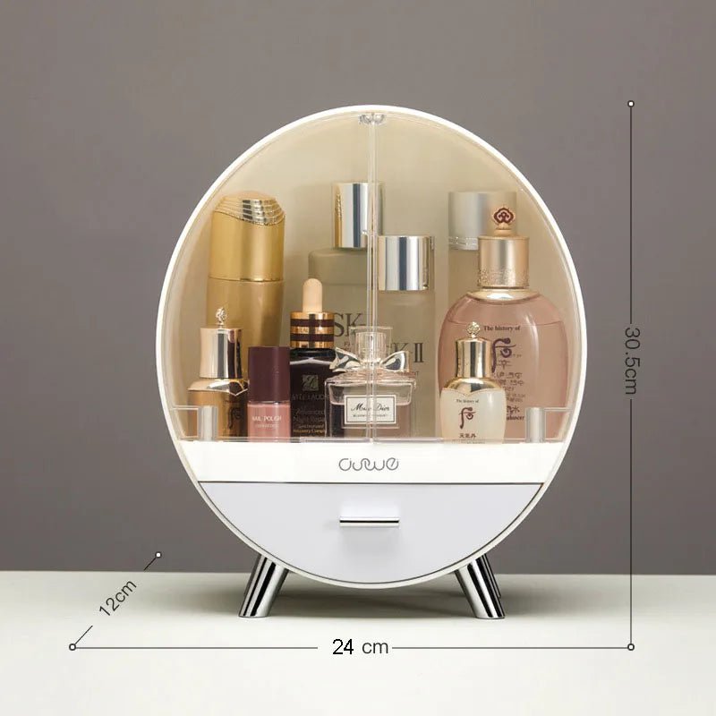 Makeup Organizer with Brush Holder - Portable, Waterproof, Dust-Free Cover, Lid, Dust-Proof Drawers for Lipstick grey S