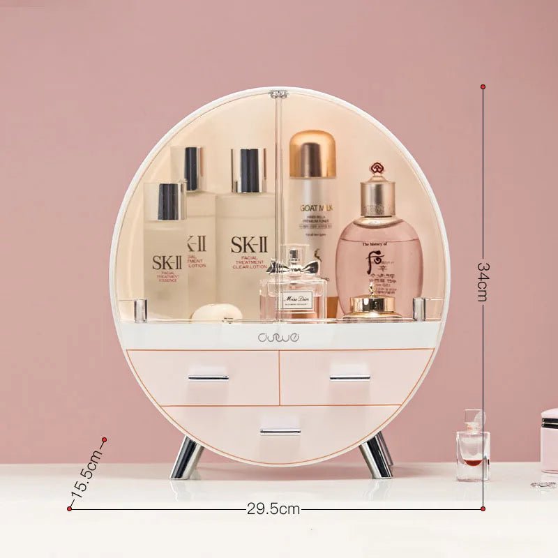 Makeup Organizer with Brush Holder - Portable, Waterproof, Dust-Free Cover, Lid, Dust-Proof Drawers for Lipstick pink M