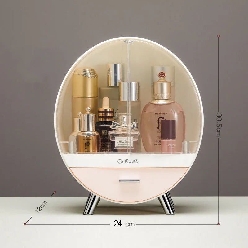 Makeup Organizer with Brush Holder - Portable, Waterproof, Dust-Free Cover, Lid, Dust-Proof Drawers for Lipstick pink S
