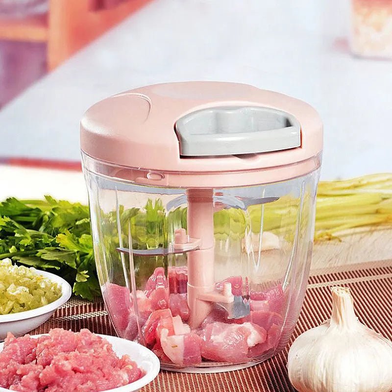 Manual Meat Mincer & Garlic Chopper - 500/900ML, Rotate Press Crusher, Kitchen Cooking Accessories