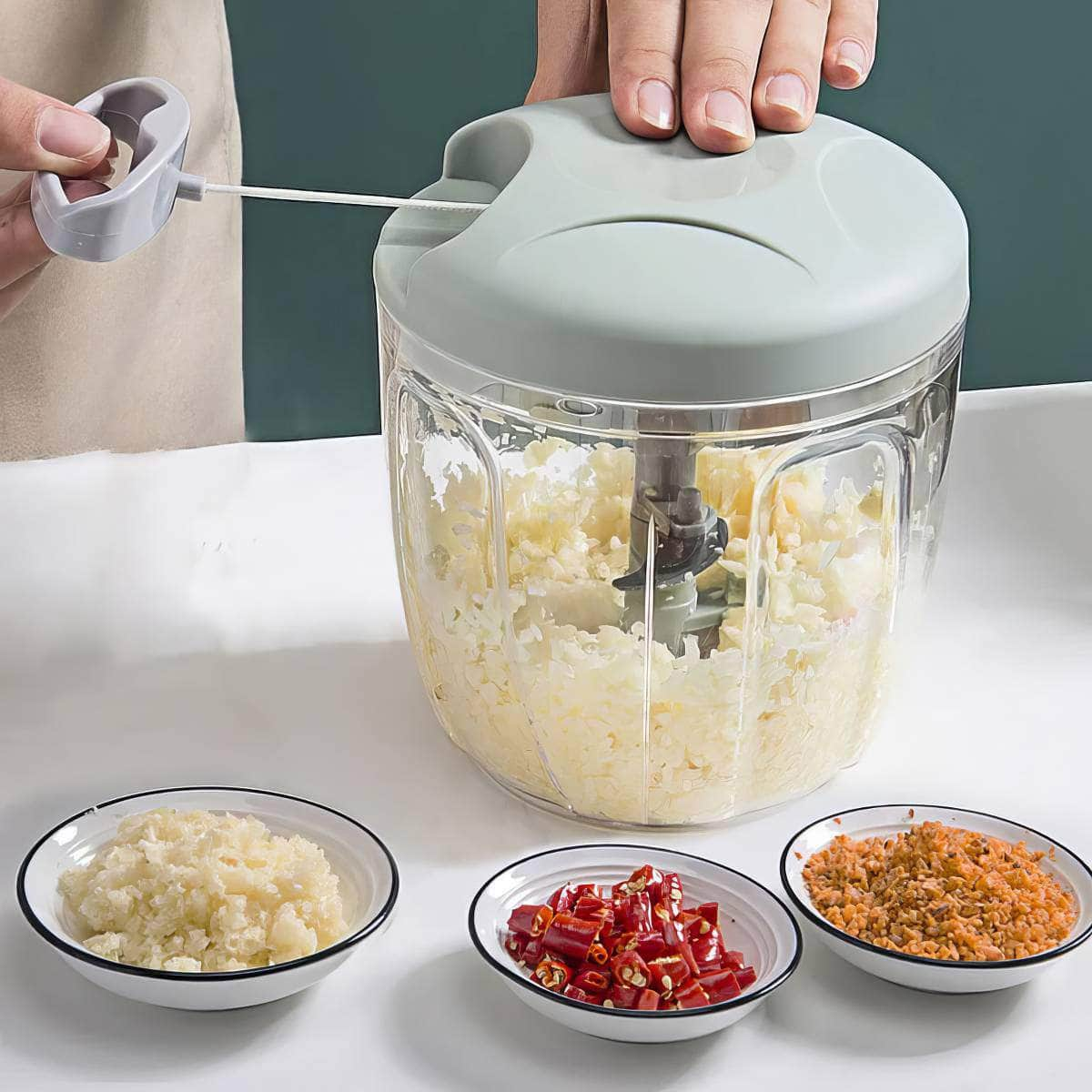 Manual Meat Mincer & Garlic Chopper - 500/900ML, Rotate Press Crusher, Kitchen Cooking Accessories