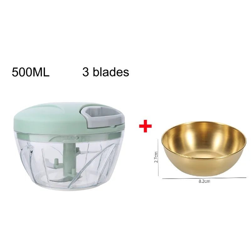 Manual Meat Mincer & Garlic Chopper - 500/900ML, Rotate Press Crusher, Kitchen Cooking Accessories 500ml Green bow