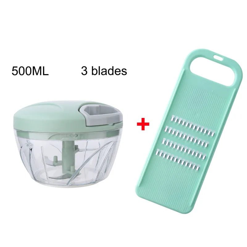 Manual Meat Mincer & Garlic Chopper - 500/900ML, Rotate Press Crusher, Kitchen Cooking Accessories 500ml Green set