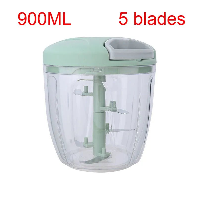 Manual Meat Mincer & Garlic Chopper - 500/900ML, Rotate Press Crusher, Kitchen Cooking Accessories 900ml Green