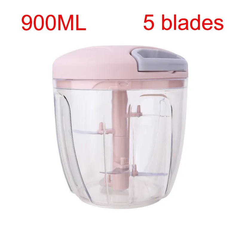 Manual Meat Mincer & Garlic Chopper - 500/900ML, Rotate Press Crusher, Kitchen Cooking Accessories 900ml Pink