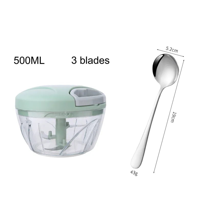 Manual Meat Mincer & Garlic Chopper 500ml Green spoon