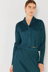 Marina West Swim Pleated Cropped Button Up Shirt Deep Green / S/M