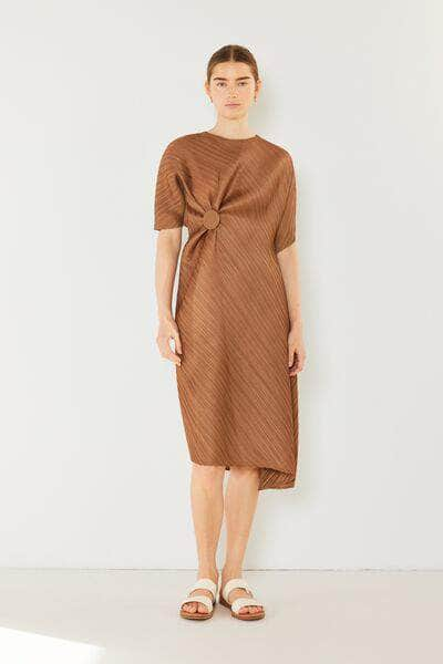 Marina West Swim Pleated Dolman Sleeve Dress Brown Khaki / S/M