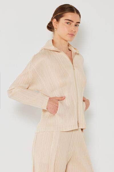 Marina West Swim Pleated Hood Jacket with 2 Way Zipper Beige / S/M