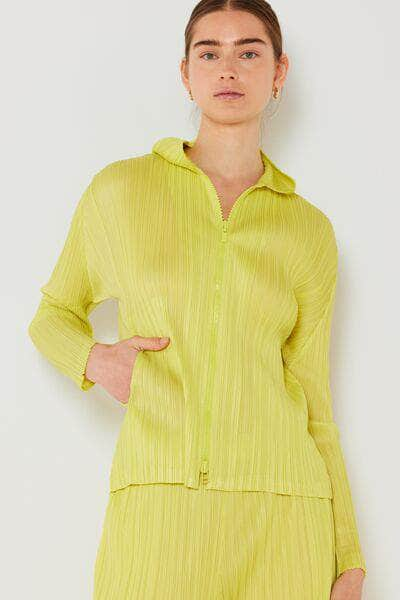 Marina West Swim Pleated Hood Jacket with 2 Way Zipper Lime / S/M