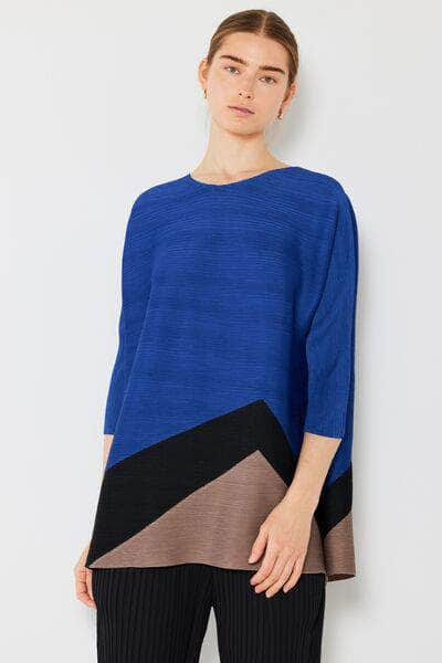 Marina West Swim Pleated Horizontal Rib Color Block Top Blue / S/M