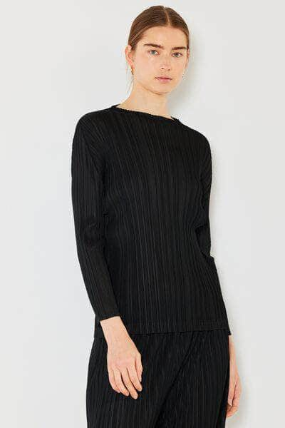 Marina West Swim Pleated Long Sleeve Boatneck Top Black / S/M