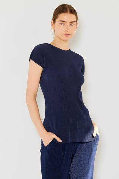 Marina West Swim Rib Pleated Cap Sleeve Top Navy / S/M