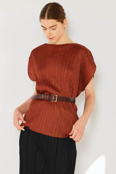 Marina West Swim Rib Pleated Oversized Dolman Sleeve Top Brown / One Size