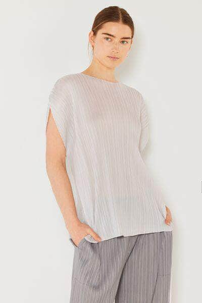 Marina West Swim Rib Pleated Oversized Dolman Sleeve Top Light Gray / One Size