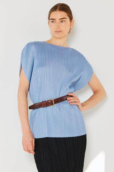 Marina West Swim Rib Pleated Oversized Dolman Sleeve Top Periwinkle / One Size