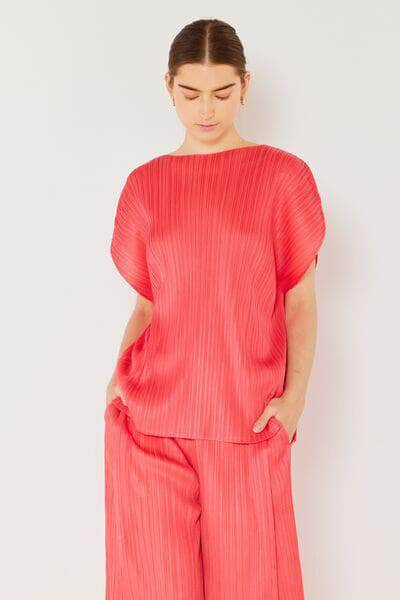 Marina West Swim Rib Pleated Oversized Dolman Sleeve Top Rubine Red / One Size