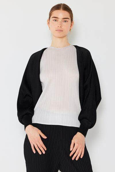 Marina West Swim Rib Pleated Puff Sleeve Bolero Cardigan Black / One Size