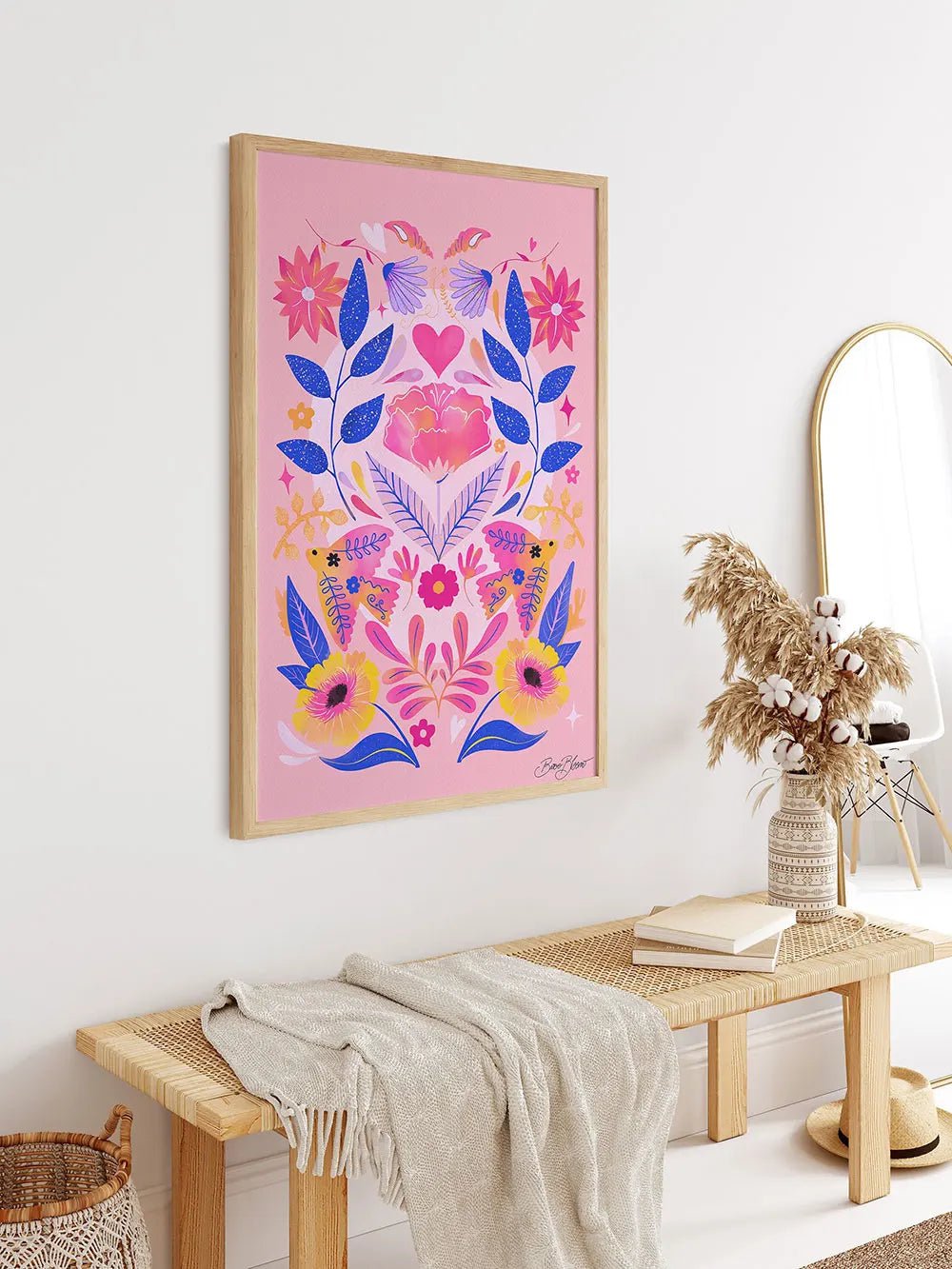 Maximalist Art Poster: Pink Floral Wall Art Canvas for Modern Living Room and Bedroom Decor AHP0380-9 / 20x30cm No Frame