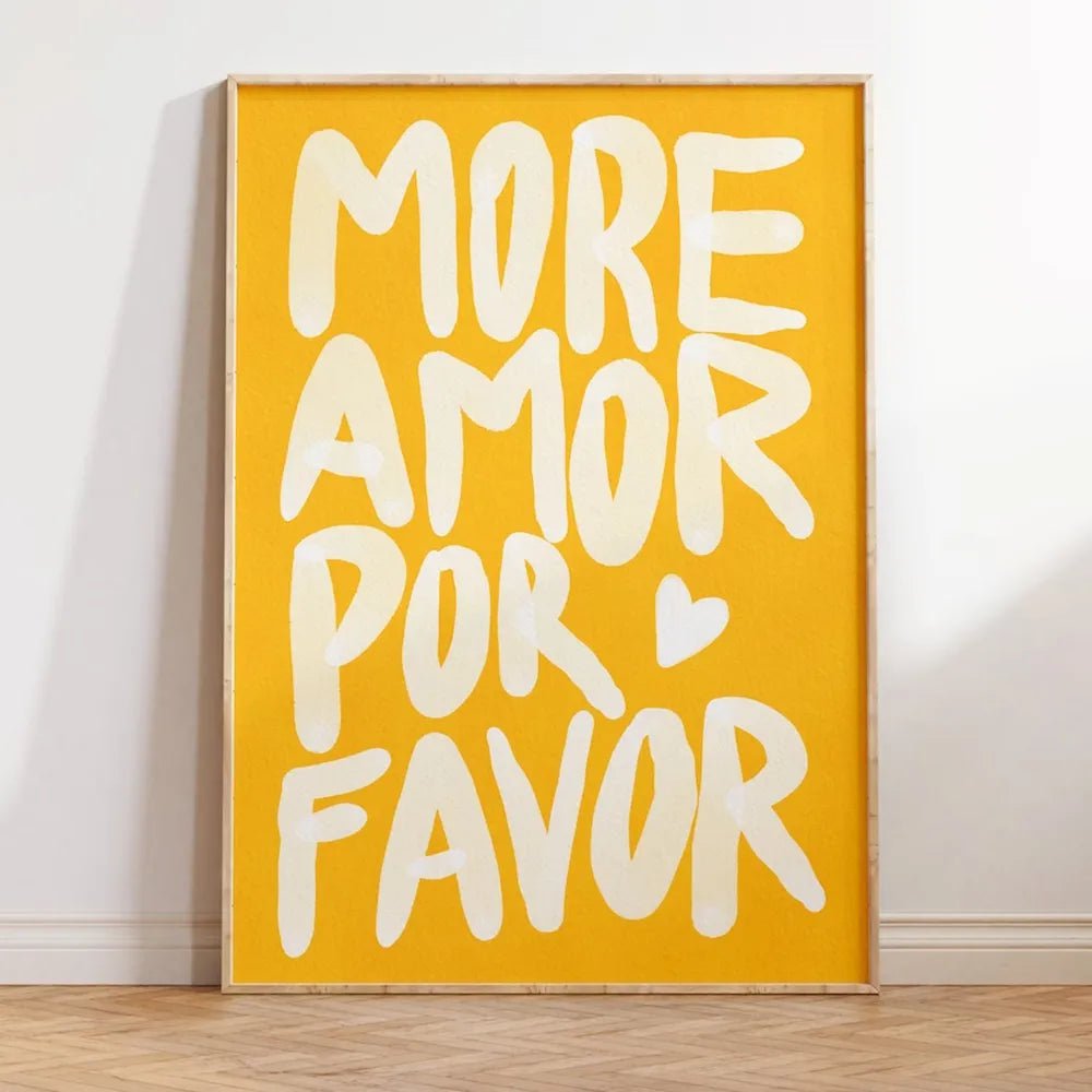 Maximalist Love Quote Canvas: 'More Amor Por Favor' - Colorful Eclectic Pink Wall Art for Living Room Decor AHP0304-14 / 20x30cm No Frame