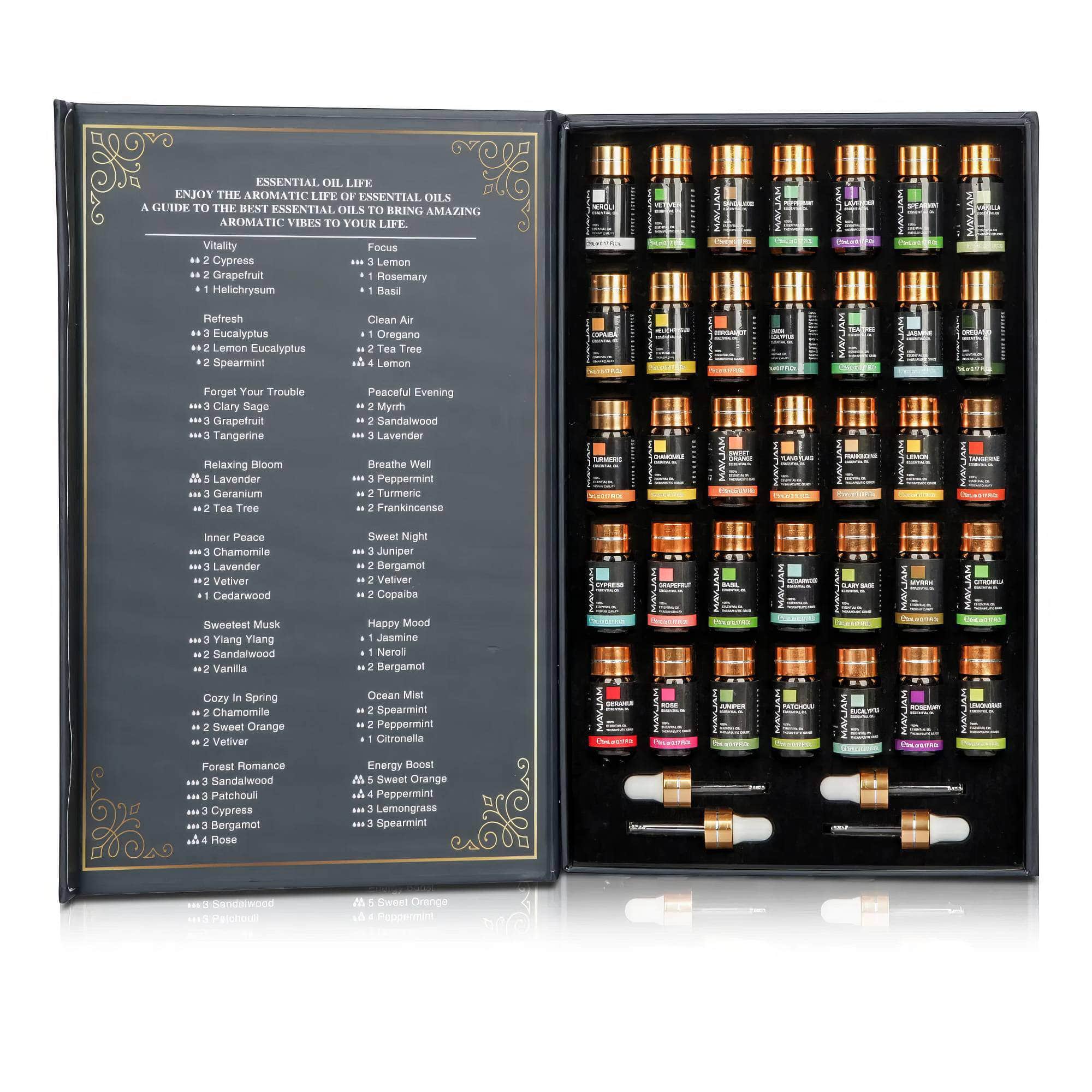 MAYJAM 35-Bottle Essential Oils Set for Humidifier: Lavender, Eucalyptus, Vanilla, Oregano, Neroli, Aroma Oil for DIY Making Candle