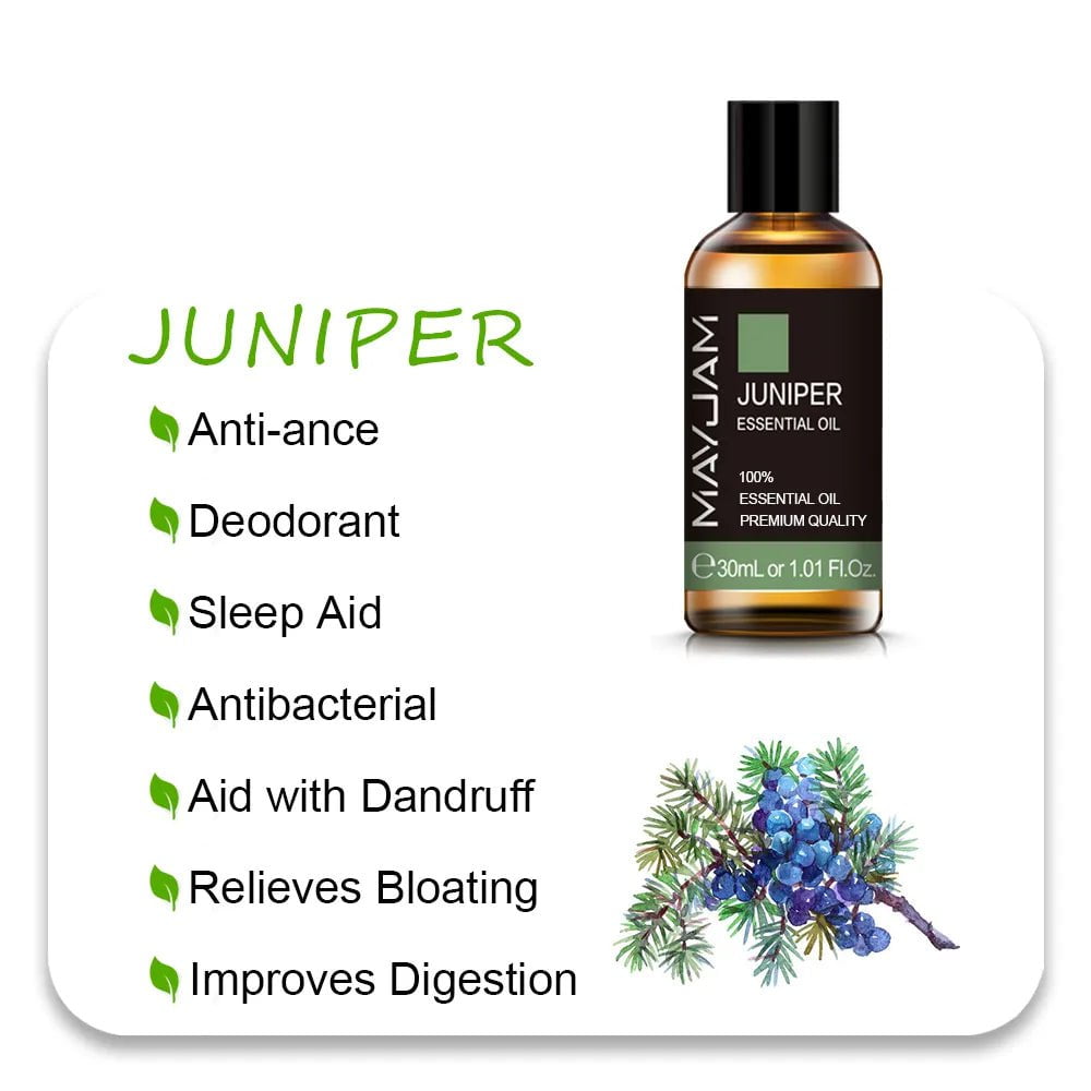 MAYJAM Essential Oils: 10ml, 30ml, 100ml for Humidifier Diffuser - Lavender, Jasmine, Eucalyptus, Ylang Ylang, Vanilla, Tea Tree Aroma Oil Juniper Oil / 30ml / CHINA
