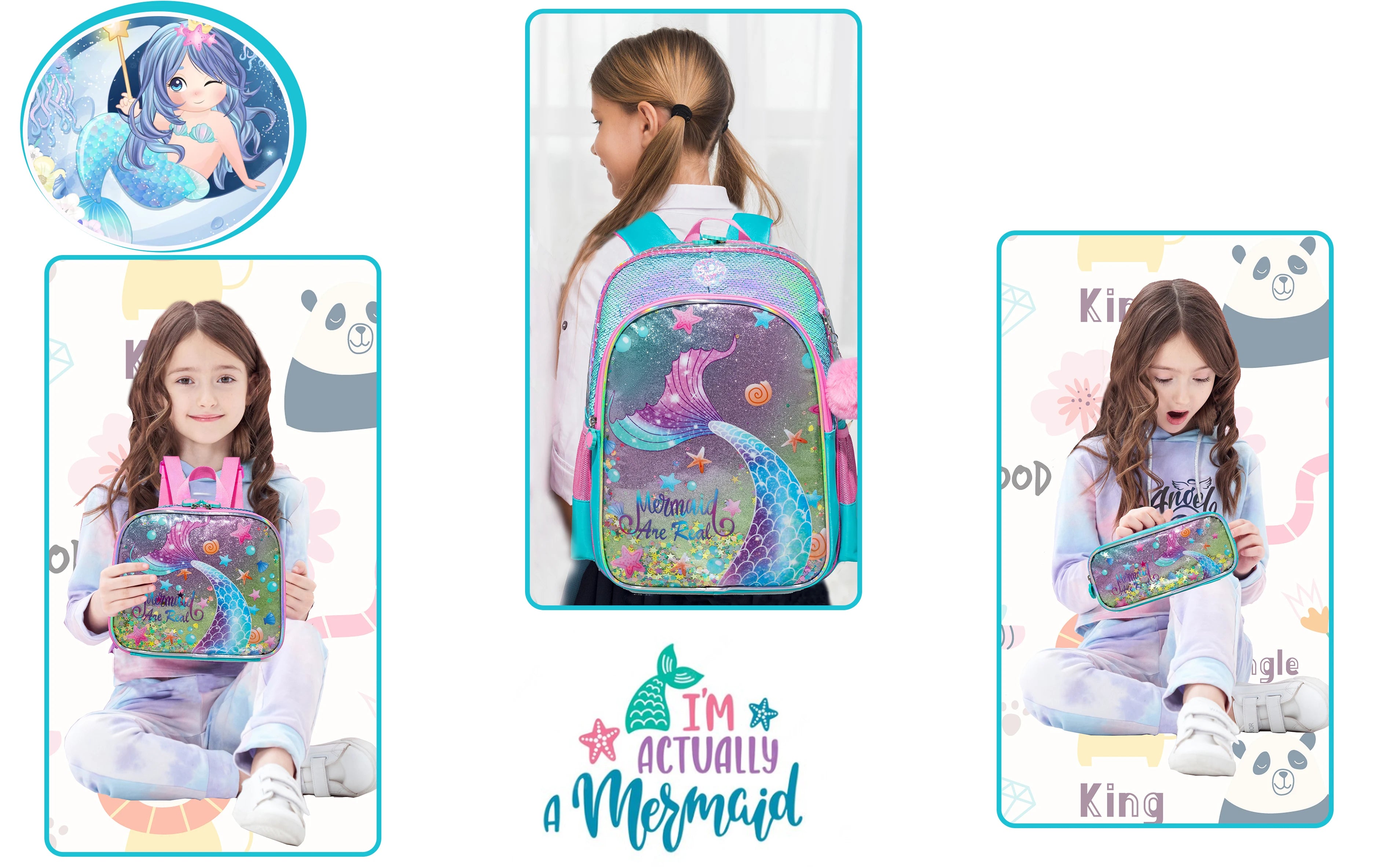 Meetbelify Girls' Backpack Set - Full Size School Bookbag with Lunch Box, Ideal for Elementary Students and Travel