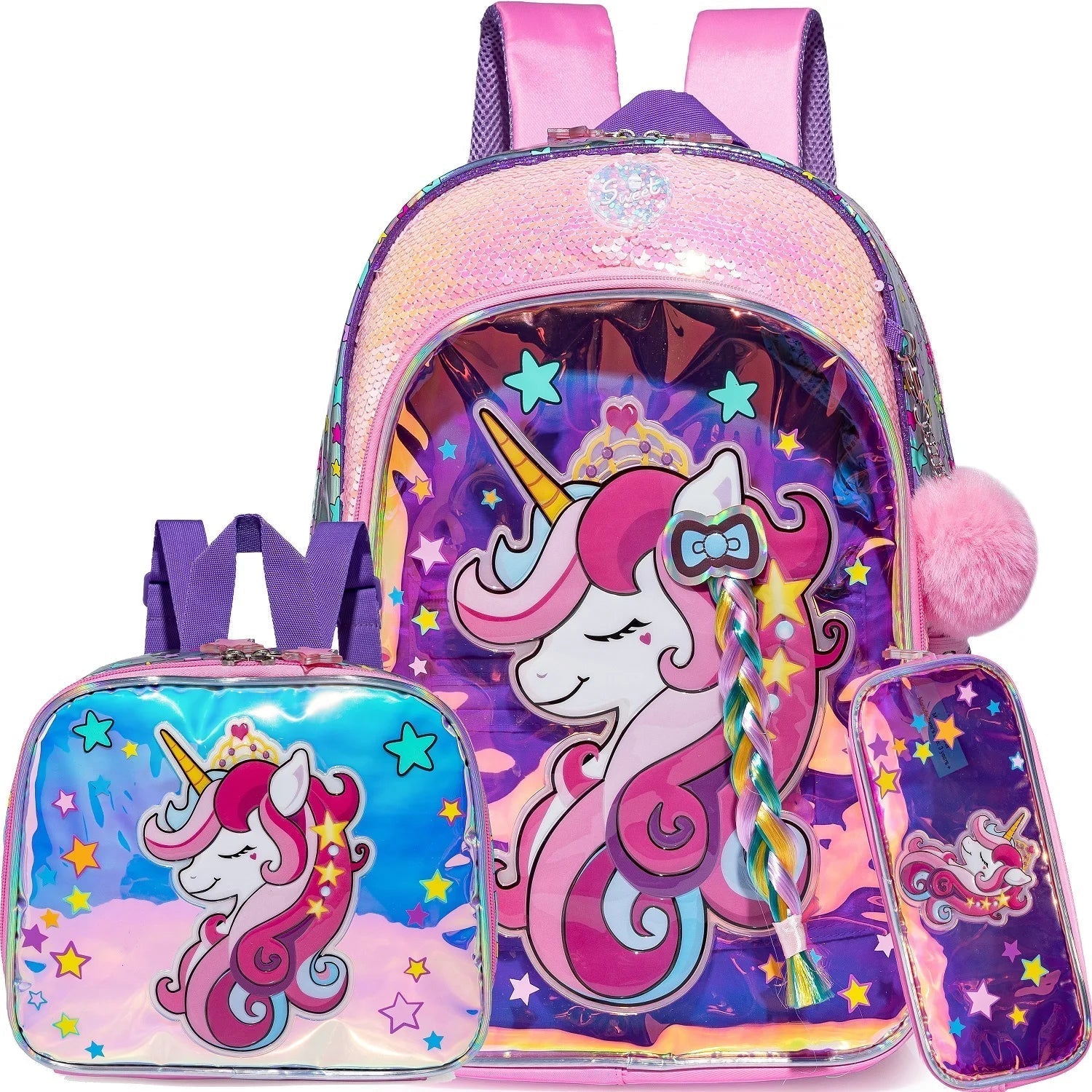 Meetbelify Girls' Backpack Set - Full Size School Bookbag with Lunch Box, Ideal for Elementary Students and Travel Lavender