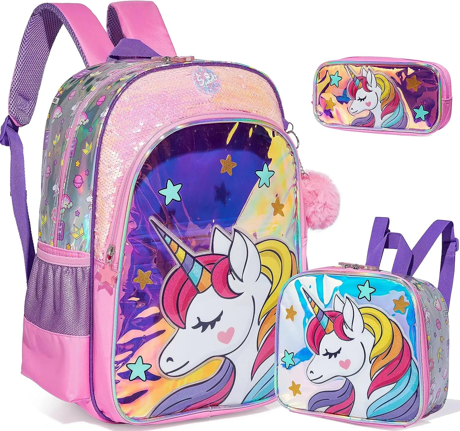 Meetbelify Girls' Backpack Set - Full Size School Bookbag with Lunch Box, Ideal for Elementary Students and Travel PURPLE