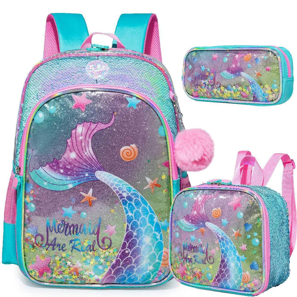 Meetbelify Girls' Backpack Set - Full Size School Bookbag with Lunch Box, Ideal for Elementary Students and Travel SKY BLUE