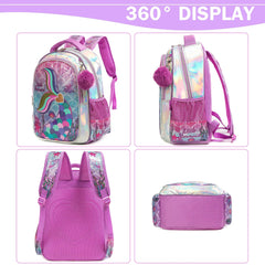 Meetbelify Mermaid Backpack Set for Girls - School Bag with Lunch Box, Ideal for Elementary Students (Ages 5-8)