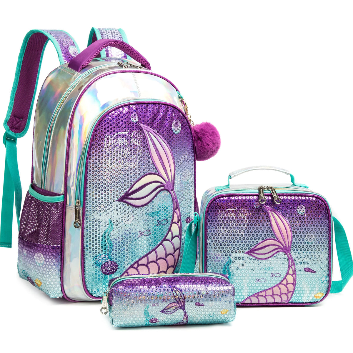 Meetbelify Mermaid Backpack Set for Girls - School Bag with Lunch Box, Ideal for Elementary Students (Ages 5-8) SKY BLUE