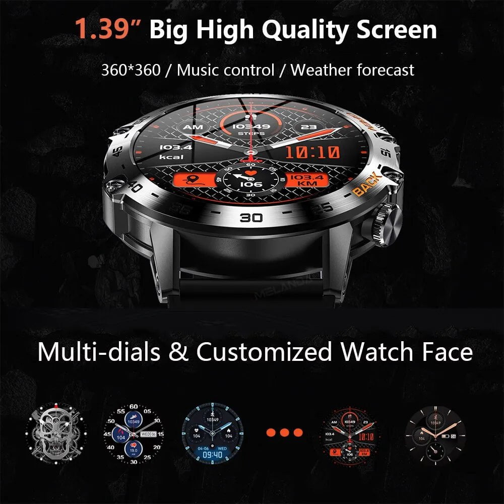 MELANDA Steel 1.39" Bluetooth Smartwatch for Men: Sports, Fitness, IP68 Waterproof - K52