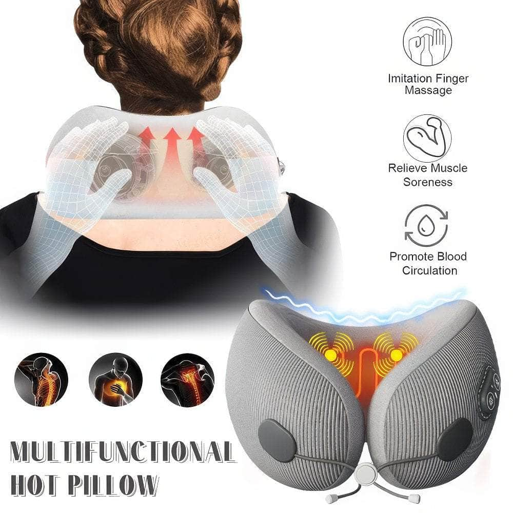 Memory Foam Portable U-Shaped Heated Massage Travel Pillow