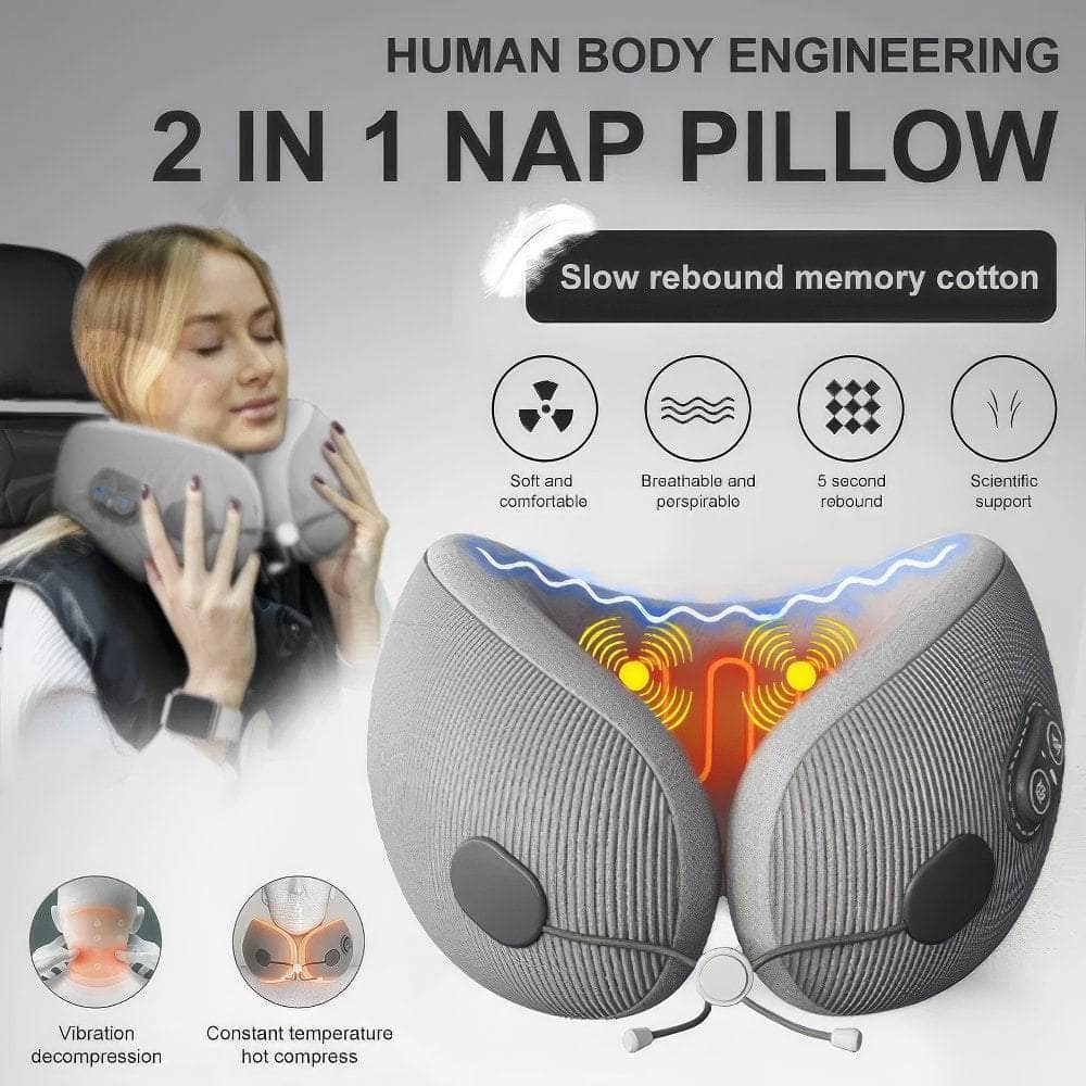 Memory Foam Portable U-Shaped Heated Massage Travel Pillow