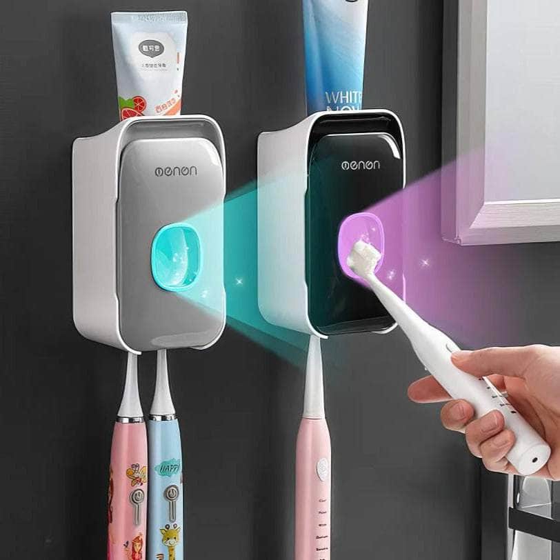 MENGNI Automatic Toothpaste Dispenser with Toothbrush Holder - Wall Mounted Bathroom Accessories Set
