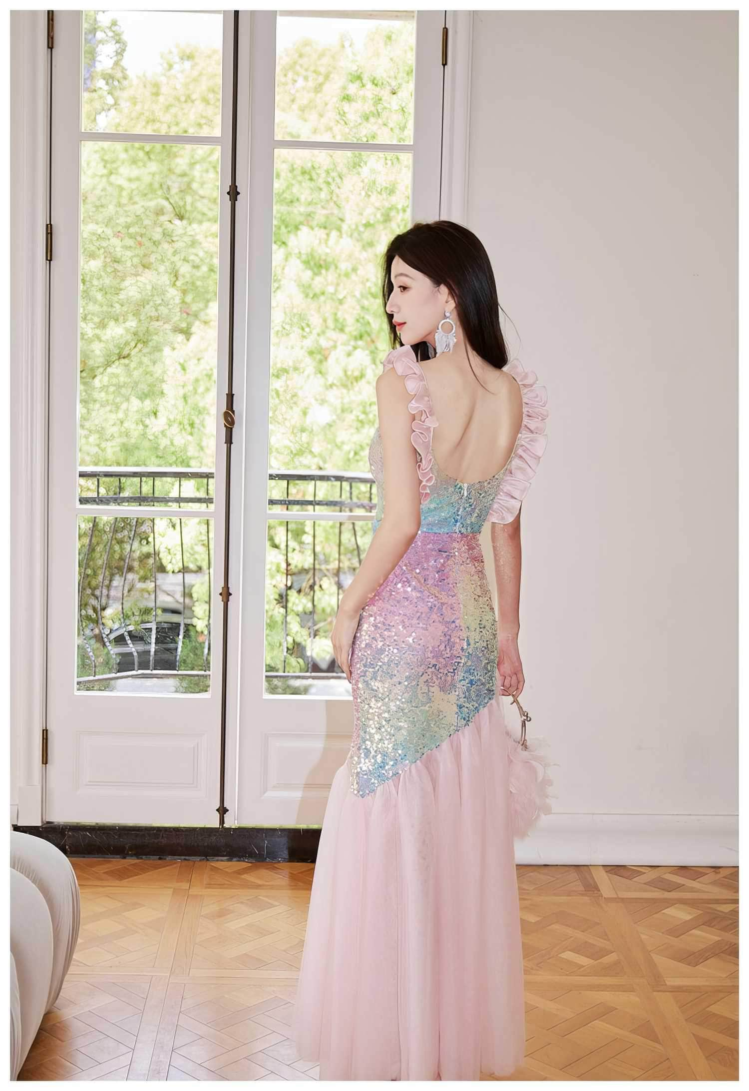 Mermaid Sequin V-Neck Tulle Dress