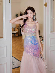 Mermaid Sequin V-Neck Tulle Dress XS / Pink