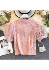 Mesh Detailed Sleeves Lace Blouse