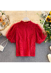 Mesh Detailed Sleeves Lace Blouse