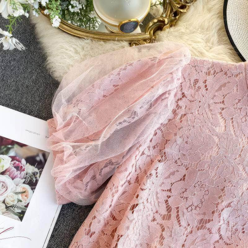 Mesh Detailed Sleeves Lace Blouse