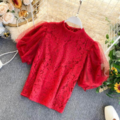 Mesh Detailed Sleeves Lace Blouse