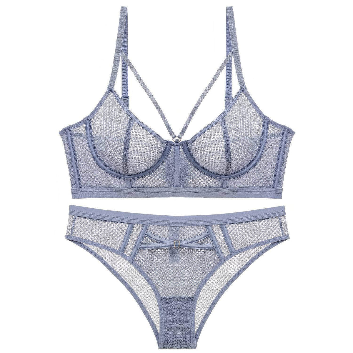 Mesh Embroidered Bra Panty Set 70A / Gray / Stretchy-MAX SIZE