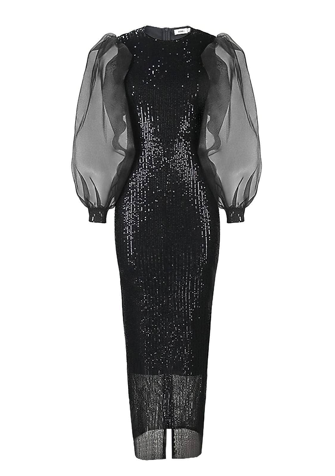 Mesh Lantern Sleeves Sequin Slimfit Dress